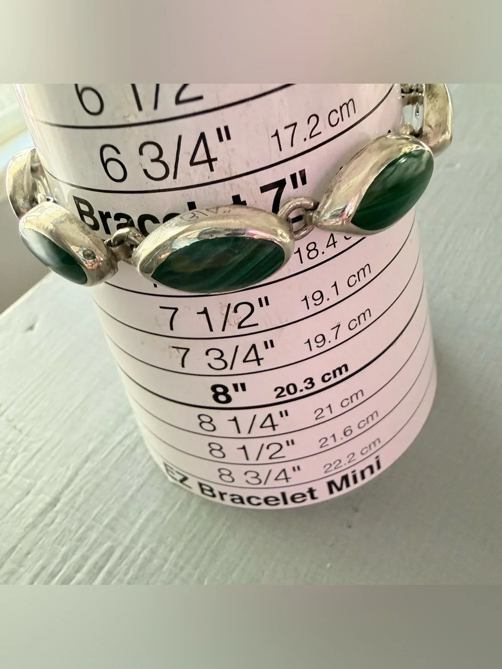 Taxco Mexico Malachite Stone Sterling Silver Chunky Bracelet